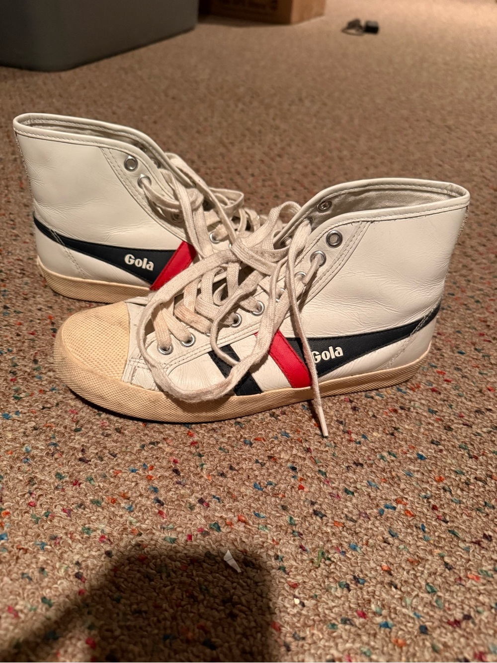 Gola White High-Top Sneakers with Navy & Red Stripes